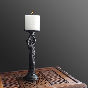 Vintage iron female angel candle holder with black finish for elegant table decoration
