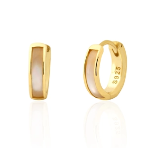 925 Sterling Silver Hoop Earrings Natural Mother Of Artificial Pearl Shell Inlay Minimalist Geometric Ear Buckle Jewelry For Women