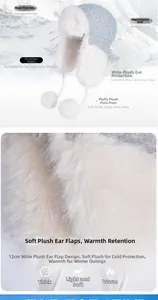 Macro detail of thick faux fur lining and ear flap on a winter gray trapper hat