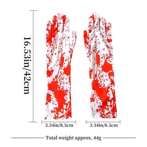 Halloween blood splatter gloves for cosplay party props measuring 42cm in length