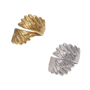 Women's 18k gold and silver plated stainless steel wing-shaped open rings set