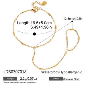 Makro-Detail des goldenen Edelstahl-Fingerarmbandes mit Zylinderelementen im Bambusstil
