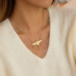 18K gold plated stainless steel eagle pendant necklace with marquise zircon for women