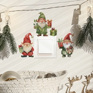 Christmas Gnome wall stickers set with gift boxes for festive home switch decor