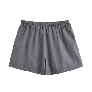 Women's casual dark grey drawstring cargo skort with elastic waist on white background
