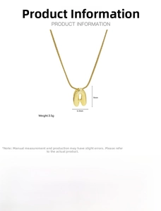 Golden letter A pendant necklace specifications showing 9x6.3mm size and 45+5cm chain