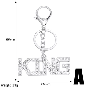 Detailed size specifications for KING letter keychain with dimensions 95mm by 65mm