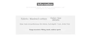 Detailed sizing and material specifications for this washed cotton baseball cap