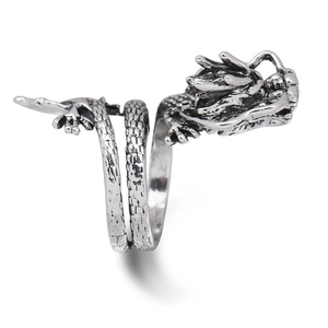Vintage silver dragon ring for men with intricate scales and 3D punk hip-hop design