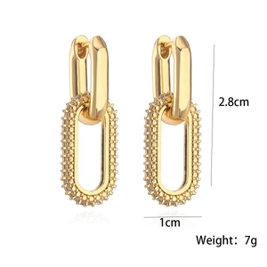 Boucles d'oreilles créoles doubles ovales dorées avec strass pavés pour femmes