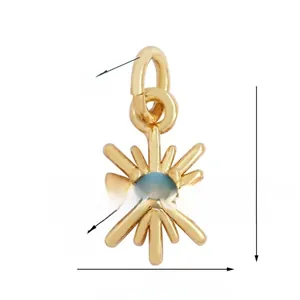 Macro detail of gold plated star pendant with blue stone inlay showing 11mm height