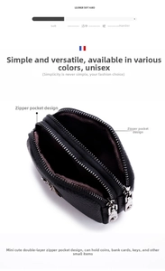 Top view of black lychee leather coin purse showing double zipper layers and interior
