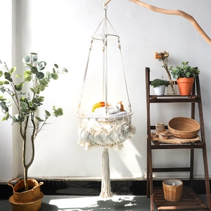 Handwoven Bohemian cotton cat hammock with soft cushion and elegant tassel decorations