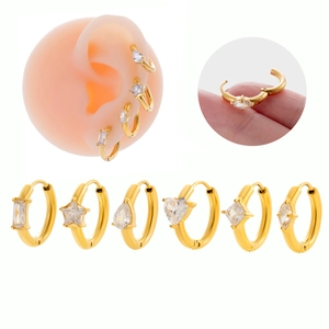 Boucles Oreilles Créoles Piercing Cartilage Acier Inoxydable Cuivre Zircone Coeur Étoile Carré Pendentif Bijoux Élégants Femmes
