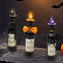 Halloween wine bottle decoration set with mini wizard hats, cloaks and bat wings