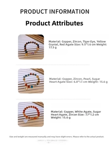 Detail showing pearl and agate bracelets with dimensions and weight specifications
