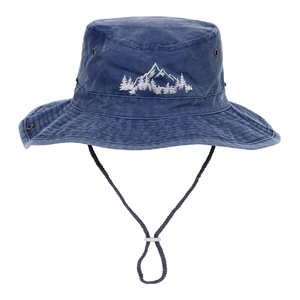 Chapeau de soleil bleu marine avec broderie montagne et cordon réglable