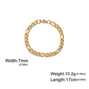 7mm gold Figaro chain bracelet detail showing 17cm length and 10.2g weight specifications