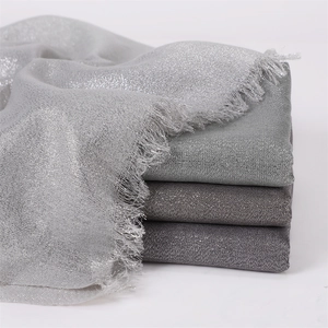Close-up of metallic rayon scarf details with sparkling lurex fibers and delicate fringe edges