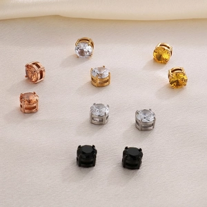 Colorful Cubic Zirconia Magnetic Stud Earrings Stainless Steel Non Pierced Unisex Minimalist Prong Setting Jewelry