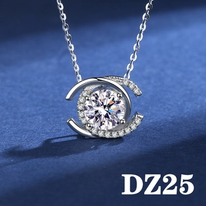 Macro detail of 2-carat zircon pendant with double arc design and platinum-plated finish