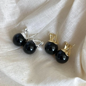 Minimalist Round Black Agate Drop Hoop Earrings With 925 Sterling Silver Earring Post Retro Geometric Style For Women