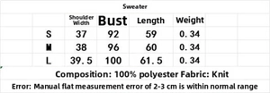 Size chart detail for V-neck cable knit sweater vest made of 100% polyester fabric