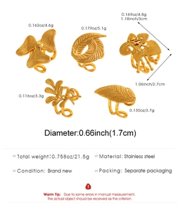 Detailed dimensions and weight of 5-piece gold flower leaf stainless steel ring set