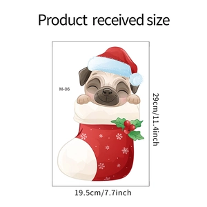 Detailed product size chart for M-06 Christmas pug dog toilet and wall sticker decor