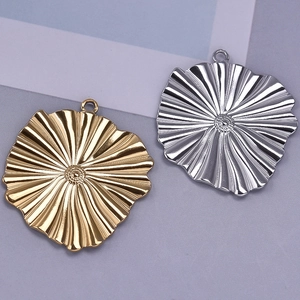 Detail showing gold and silver 304 stainless steel irregular sunburst texture pendants
