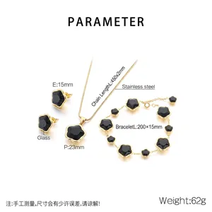 Detailed dimensions of black clover jewelry set with gold stainless steel finish