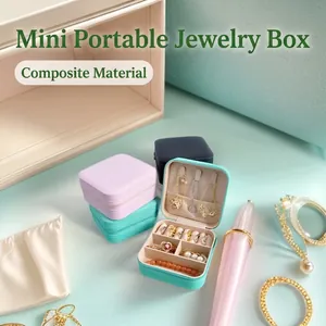 Portable Square PU Leather Jewelry Organizer Box For Women Travel Jewelry Case For Rings Earrings Necklaces Mini Storage Box