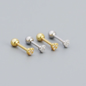 Elegant S925 silver heart stud earrings with shiny crystals in gold and silver finish