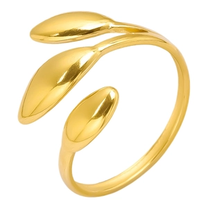 Vintage-Ring aus 304 Edelstahl in Gold mit dreiteiligem Blattdesign für Damen, verstellbar