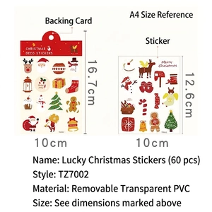 60 pieces of cute Christmas cartoon PVC stickers featuring Santa, elk, and trees for kids