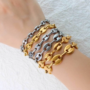 8mm stainless steel coffee bean pig nose link bracelets in gold and silver plating