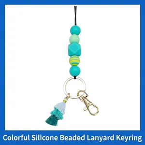 Silicone Beaded Lanyard Necklace Macaron Colors Tassel Clasp For ID Card Keys Boho Style Unisex