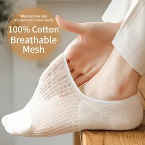 Women No Show Socks Breathable Mesh Cotton Blend Anti Slip Silicone Heel Invisible Boat Socks Ultra Thin Soft Seamless