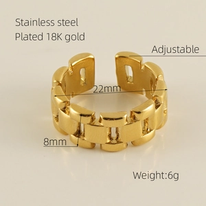 Adjustable 18k gold plated stainless steel geometric open ring for women with dimensions