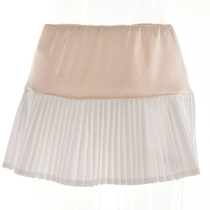 Chic pink and white pleated mini skirt for women shown on a professional mannequin