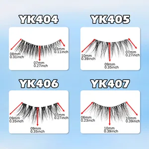 Detailed size chart for half lashes showing lengths for models YK404 to YK407