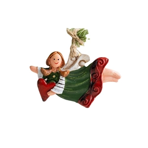 Vintage resin Christmas tree angel ornament in green dress with red heart and jute rope