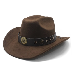 Chapeau De Cowboy Occidental Rétro Simili Daim Bord Large Avec Ceinture Similicuir Boucle Métal Jazz Ethnique Femmes Hommes