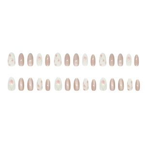 30-piece press on nails with cat-eye tulip designs and glossy oval pink finish