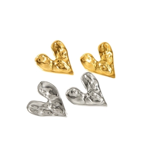 Boucles d'oreilles cœur de lave en or 18K et argent acier inoxydable à texture liquide