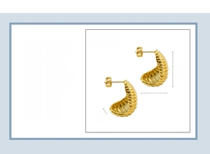Detailed macro view of gold plated 18K stainless steel earrings with shell spiral texture