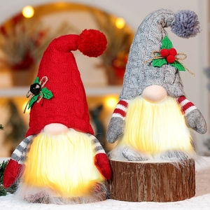 Christmas Light Up Gnome Faceless Doll Knitted Hat Glowing Plush Ornament Nordic Tabletop Decor Holiday Gift