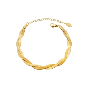 Braided herringbone snake chain bracelet with 18k gold plating and lobster clasp