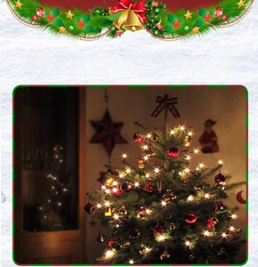 Detailed view of a warm lighted Christmas tree with festive ornaments and decorations