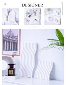 Minimalist white plaster wave and arch display trays for jewelry and cosmetics props
